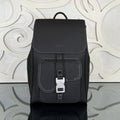 Saddle Backpack with Flap in Grained Calfskin | Black | front view