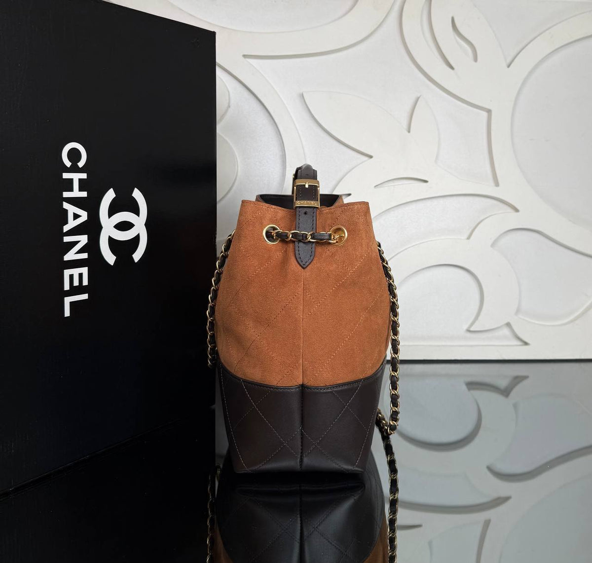 Shopping Bag Medium | Tan and Dark Brown | side view