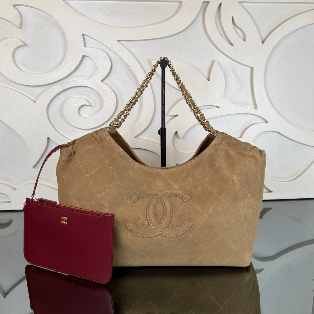 Shopping Bag Medium | Beige Suede | front