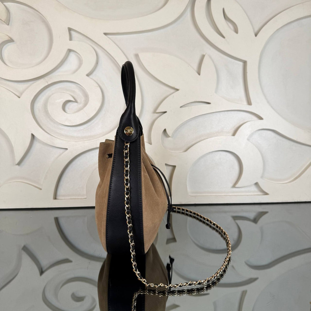Small Hobo Bag | Beige Suede | side view